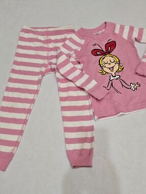 Hanna Andersson Pink & White Striped Cindy Lou Who Pajama Set Grinch